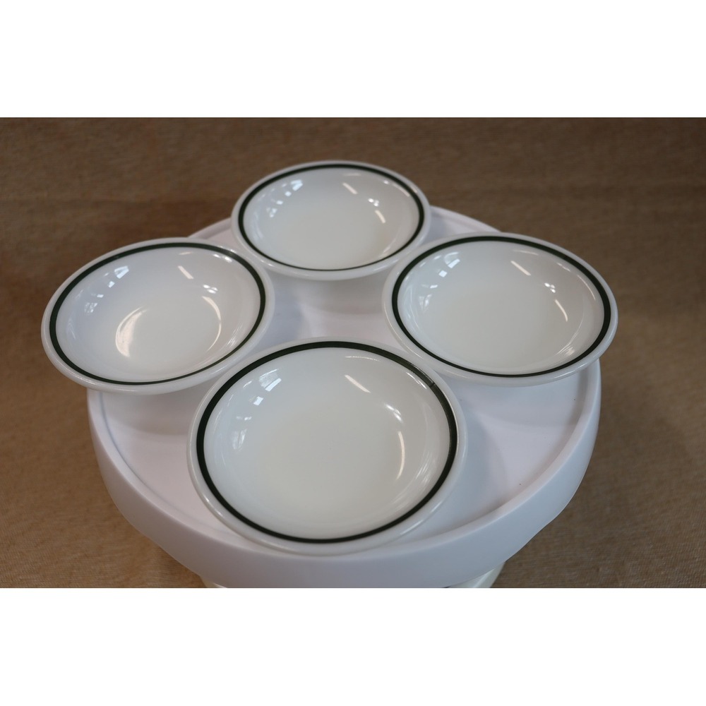 Vintage US Corning Decor Dinnerware Berry Bowls Green Band 706-35 Set of 4 USA